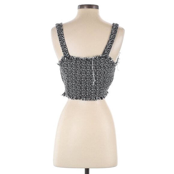 Vestique Black & White Tweed Sleeveless Sweetheart Neckline Cropped Tank Top - Picture 7 of 11